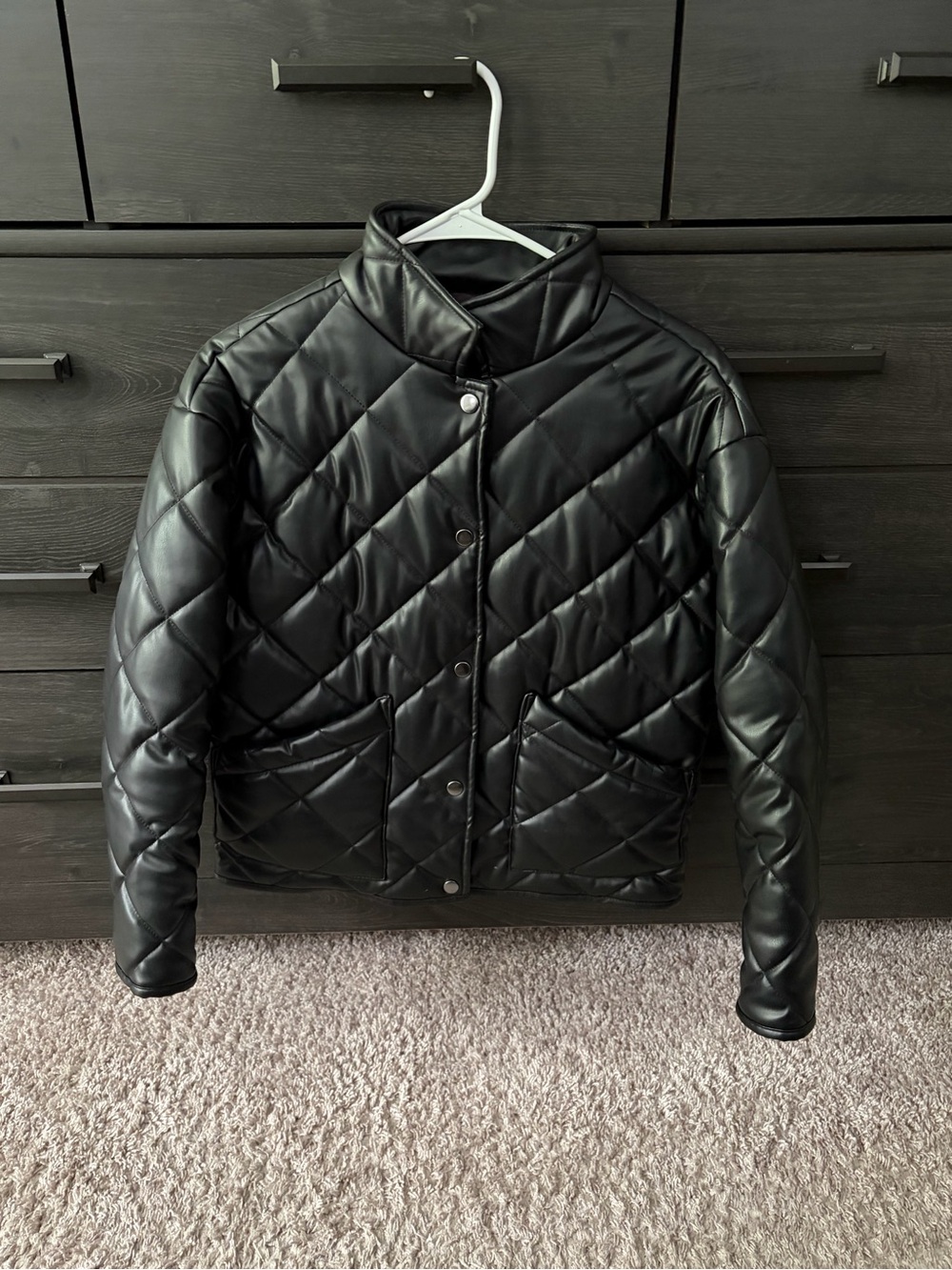 Z Supply Quilted Faux Leather Puffer Jacket - Black